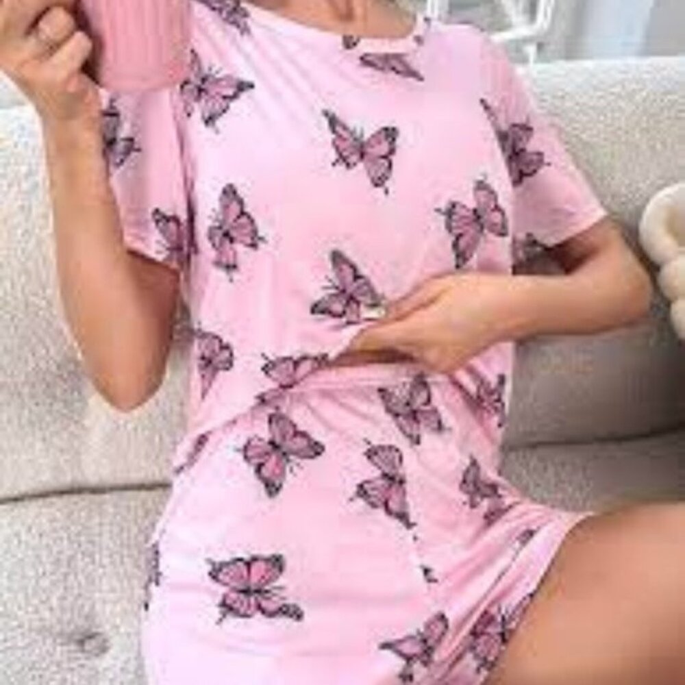 PINK BUTTERFLY PRINT PAJMAS SHORT SET